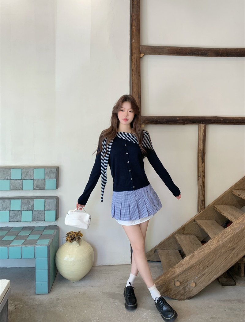 Autumn navy-blue shawl unique long sleeve tops