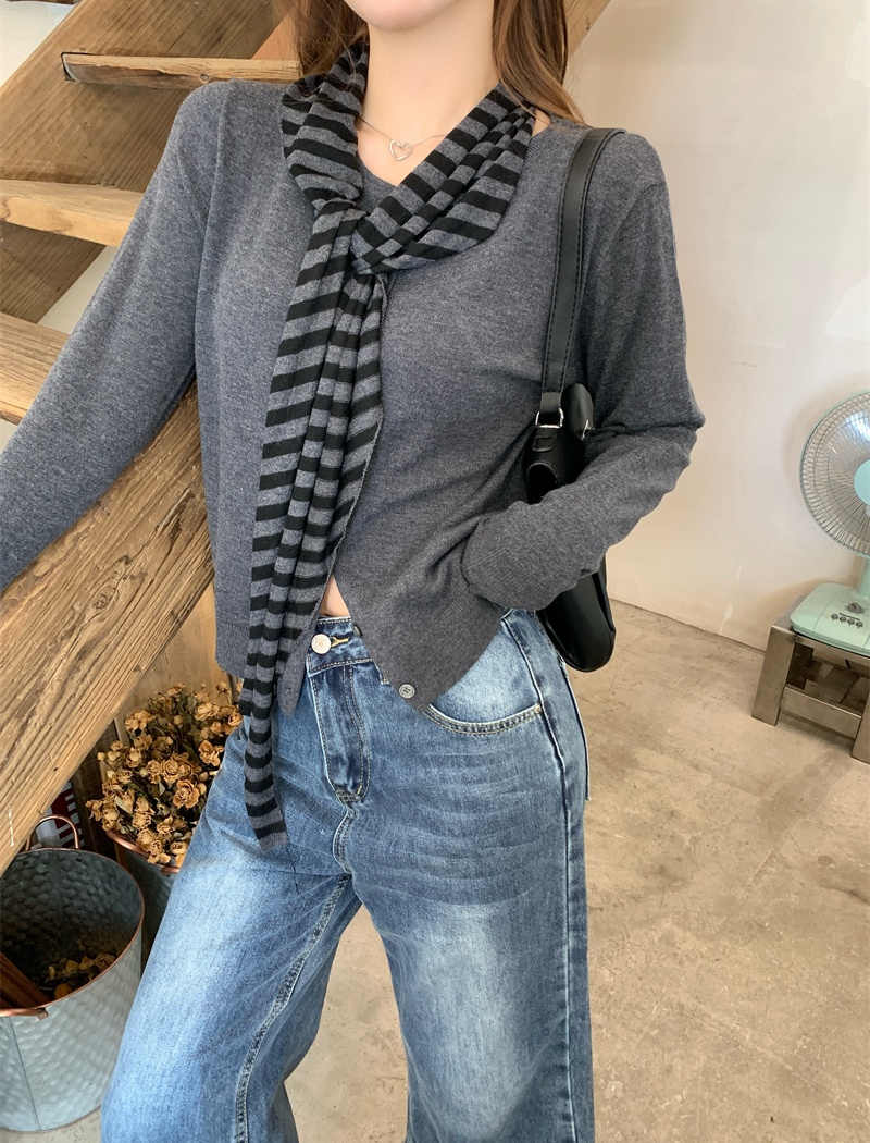 Autumn navy-blue shawl unique long sleeve tops