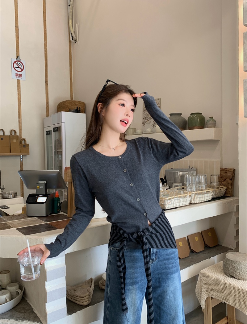Autumn navy-blue shawl unique long sleeve tops