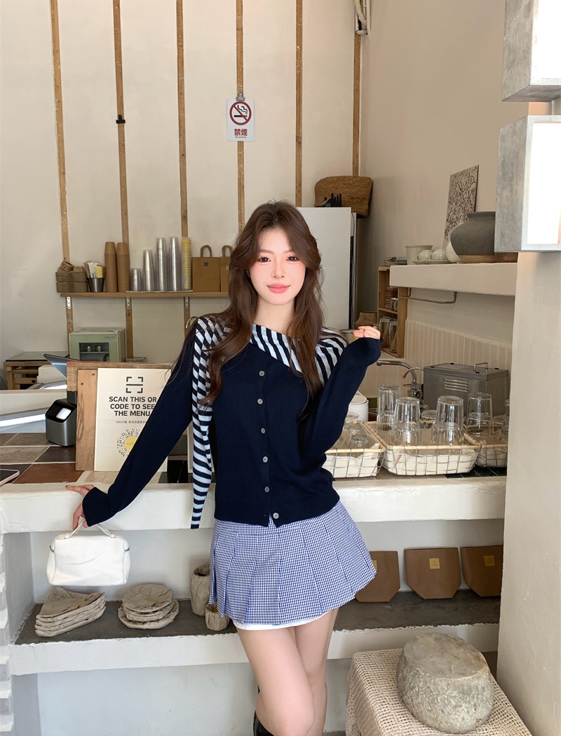 Autumn navy-blue shawl unique long sleeve tops