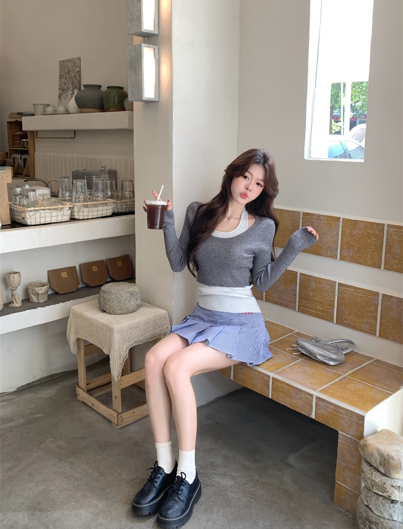 Korean style long sleeve sweater sling tops 2pcs set for women