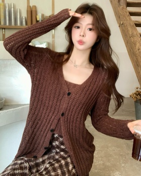Pure sling cardigan autumn and winter simple sweater 2pcs set