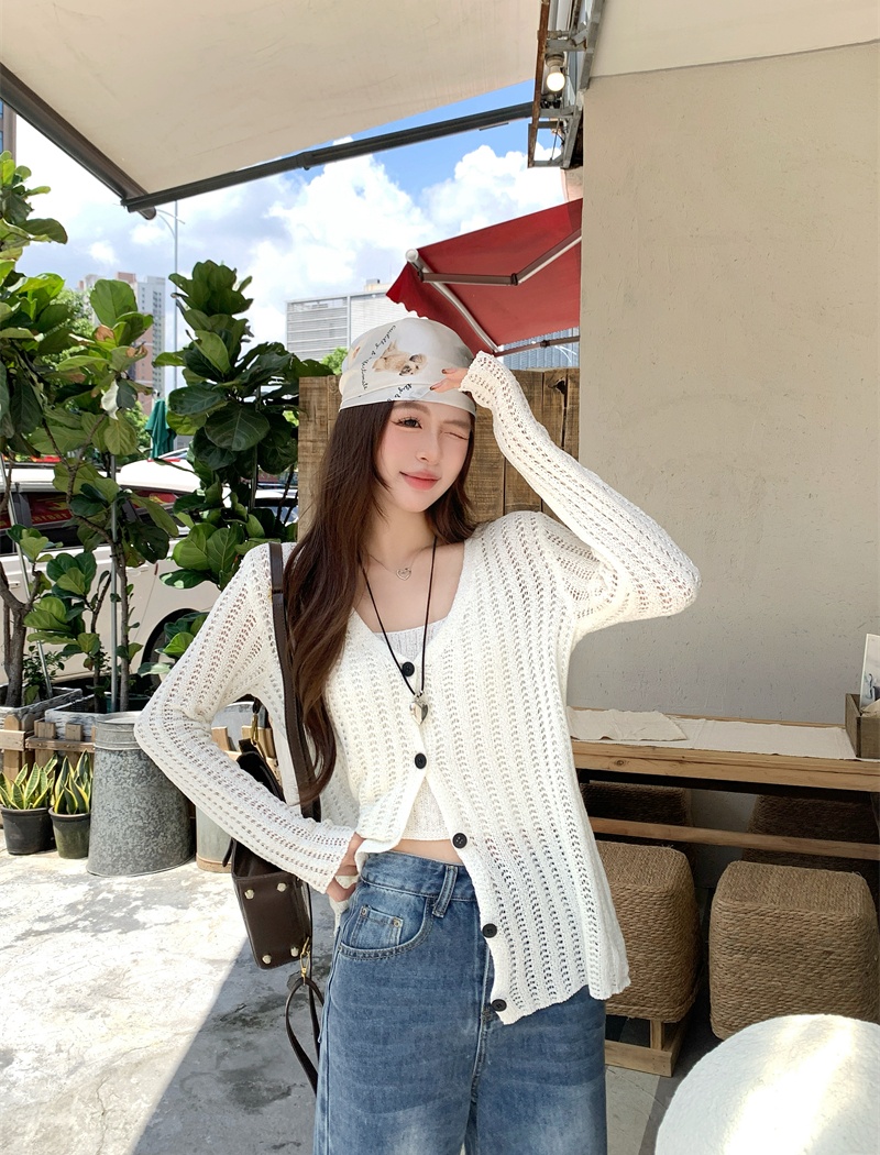 Pure sling cardigan autumn and winter simple sweater 2pcs set