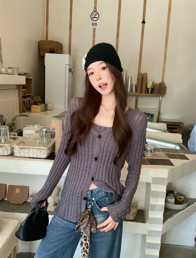 Pure sling cardigan autumn and winter simple sweater 2pcs set