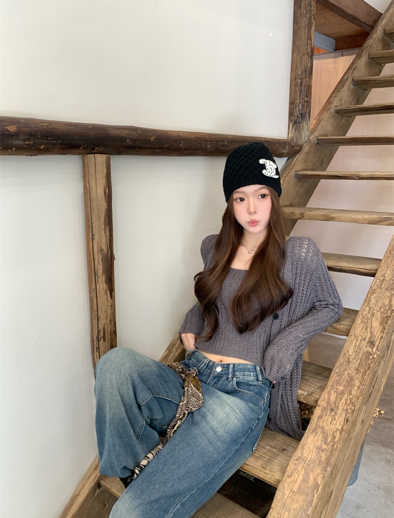 Pure sling cardigan autumn and winter simple sweater 2pcs set