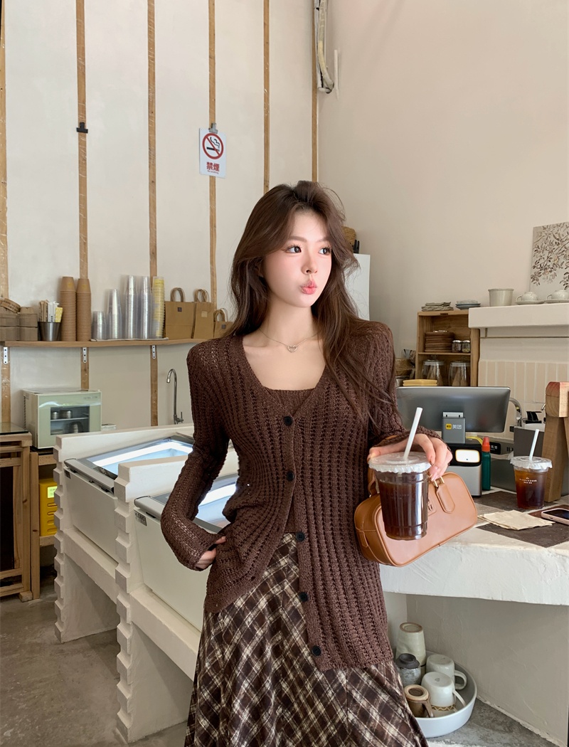 Pure sling cardigan autumn and winter simple sweater 2pcs set