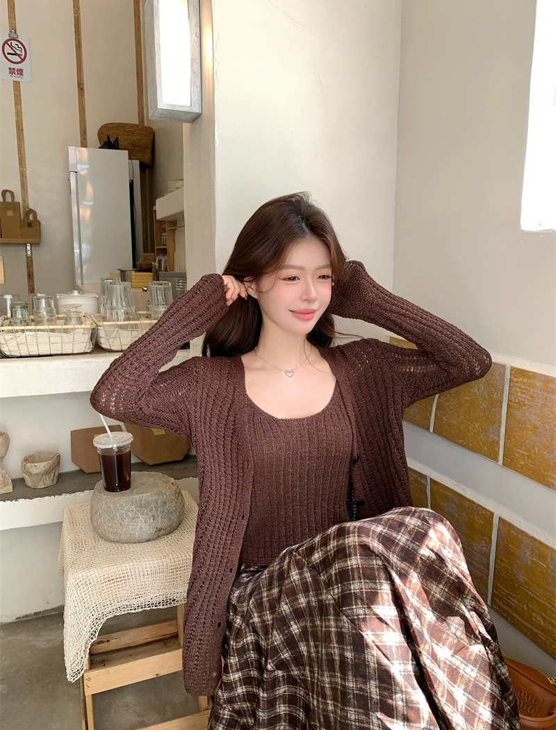 Pure sling cardigan autumn and winter simple sweater 2pcs set