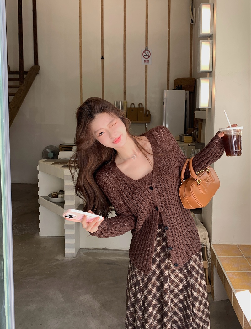 Pure sling cardigan autumn and winter simple sweater 2pcs set