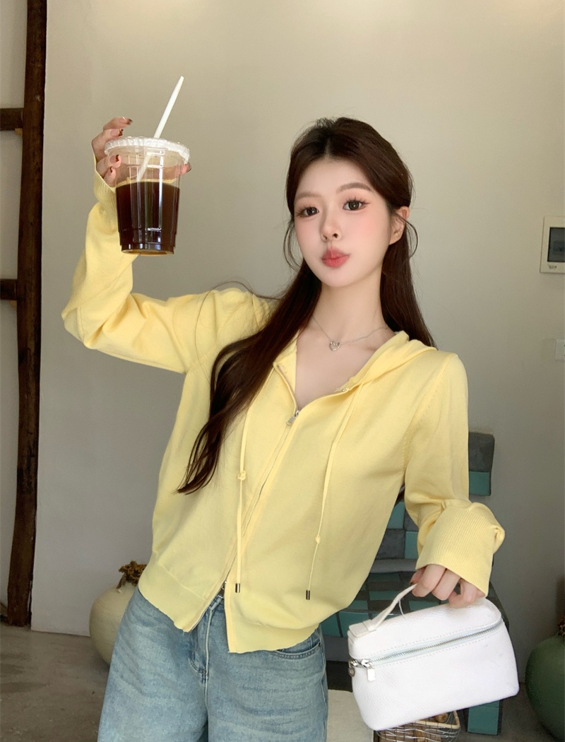 Temperament long sleeve cardigan yellow coat for women