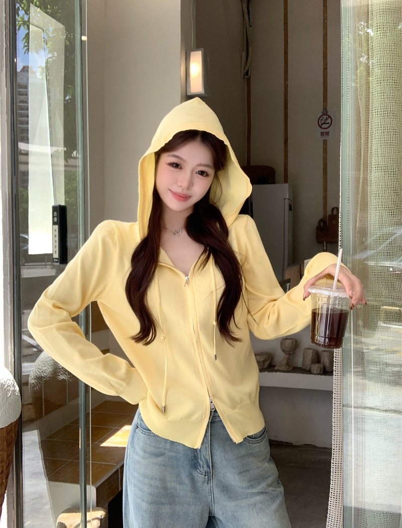 Temperament long sleeve cardigan yellow coat for women