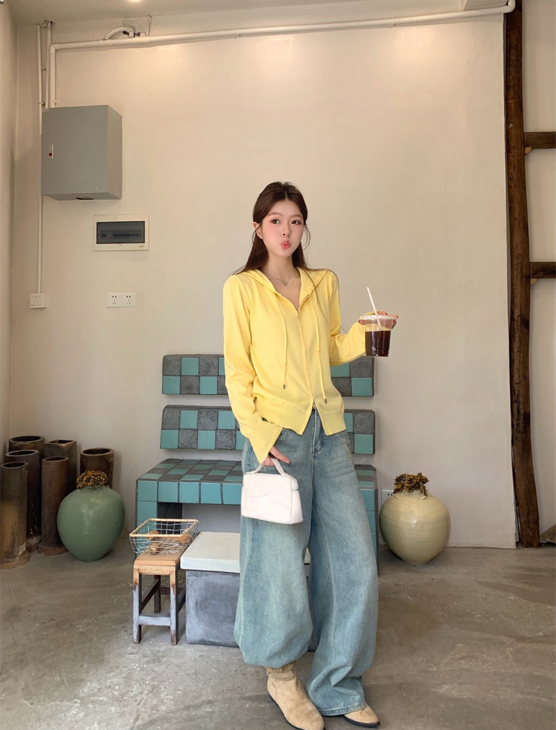 Temperament long sleeve cardigan yellow coat for women