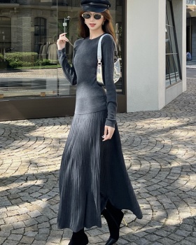 Simple knitted tops commuting skirt 2pcs set for women