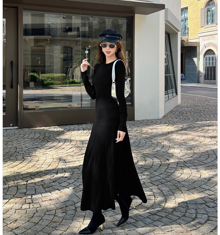 Simple knitted tops commuting skirt 2pcs set for women