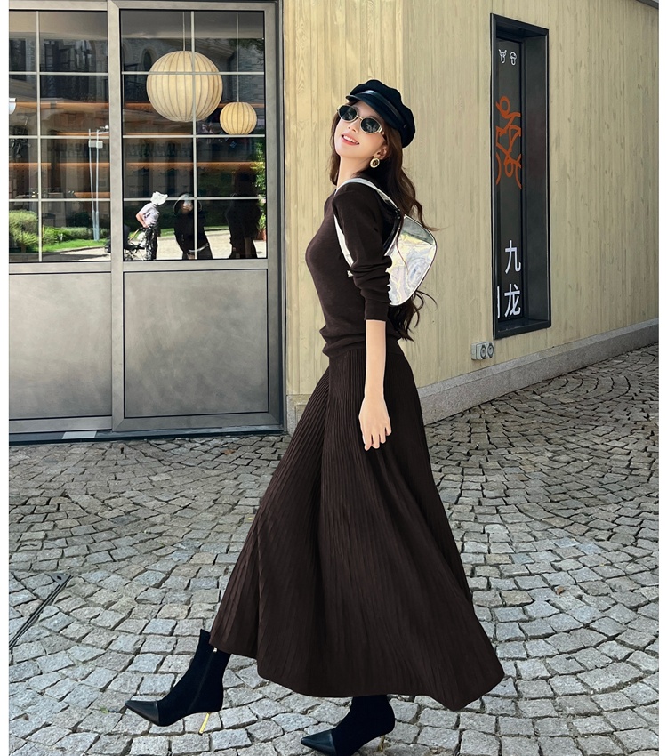 Simple knitted tops commuting skirt 2pcs set for women