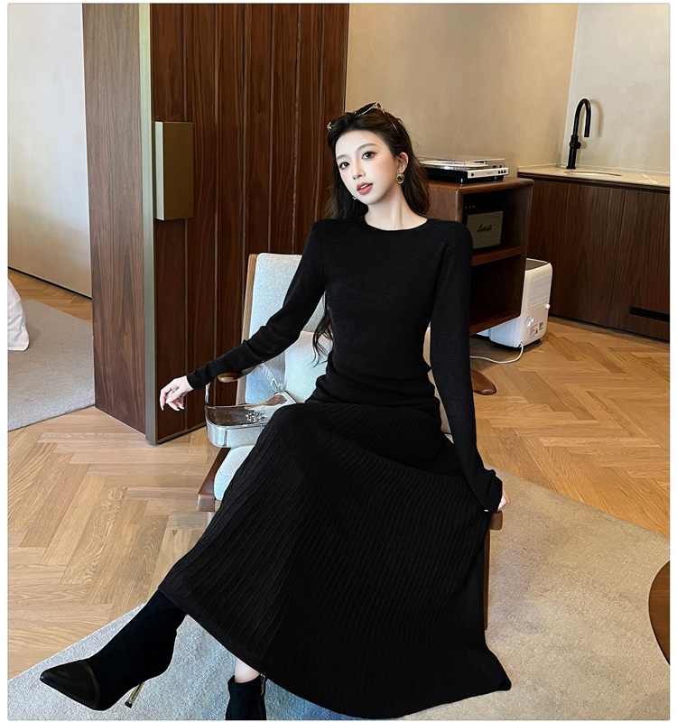 Simple knitted tops commuting skirt 2pcs set for women