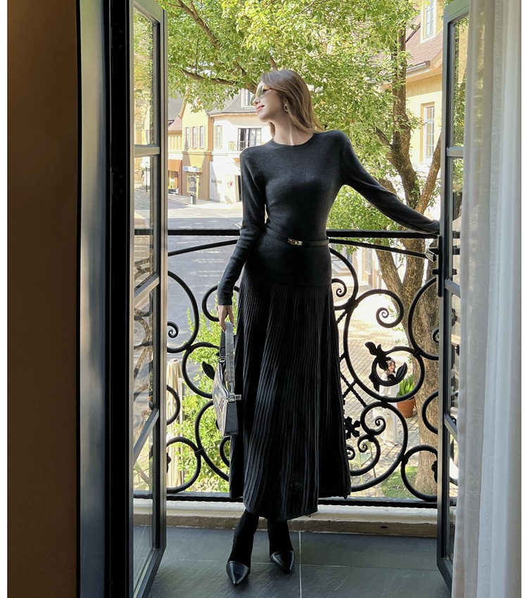 Simple knitted tops commuting skirt 2pcs set for women