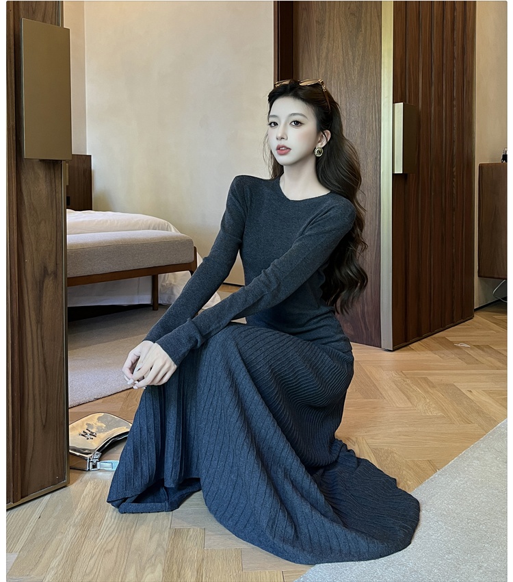Simple knitted tops commuting skirt 2pcs set for women