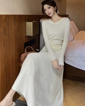 Pit stripe long skirt commuting tops 2pcs set