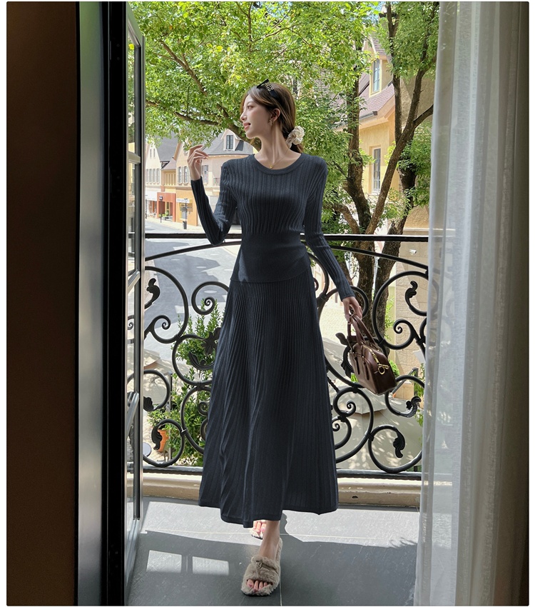 Pit stripe long skirt commuting tops 2pcs set