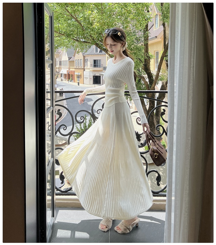 Pit stripe long skirt commuting tops 2pcs set