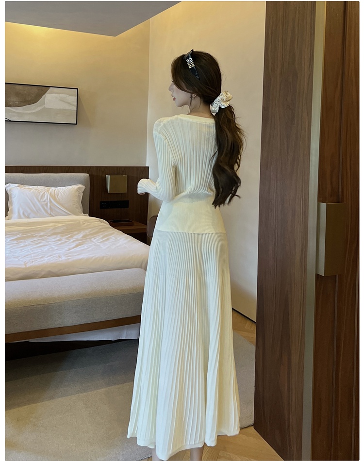 Pit stripe long skirt commuting tops 2pcs set