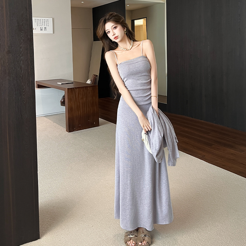 Wool tender cardigan France style silk short skirt 3pcs set