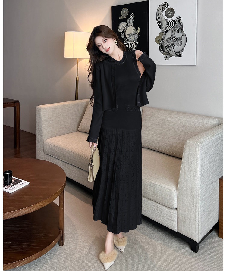 Tender dress chanelstyle cardigan 2pcs set