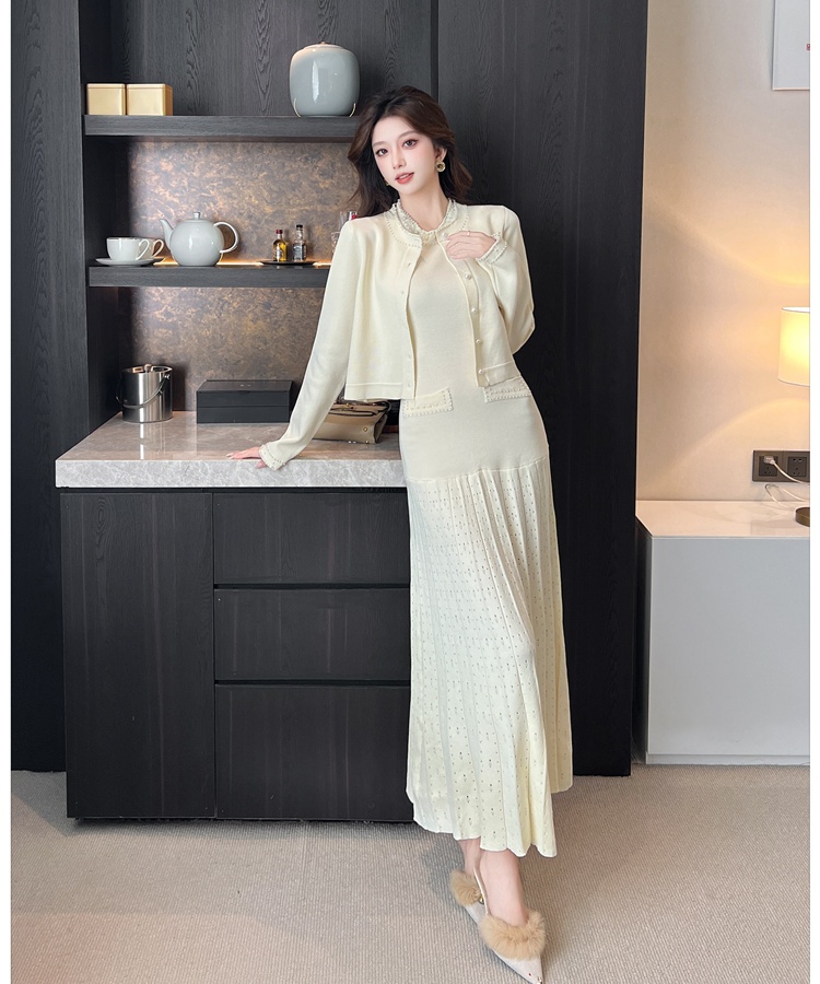 Tender dress chanelstyle cardigan 2pcs set