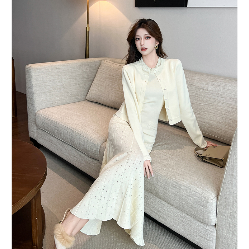 Tender dress chanelstyle cardigan 2pcs set