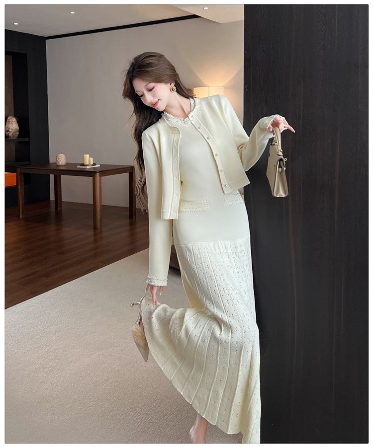 Tender dress chanelstyle cardigan 2pcs set