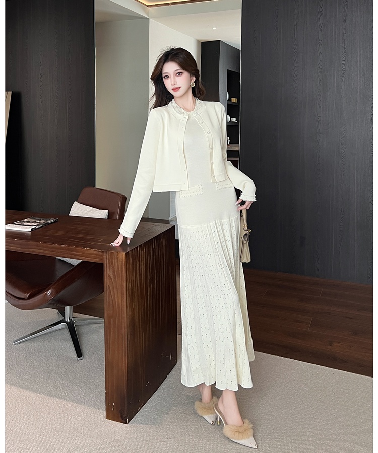 Tender dress chanelstyle cardigan 2pcs set