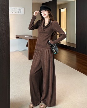 Pseudo-two wide leg pants sweater 2pcs set
