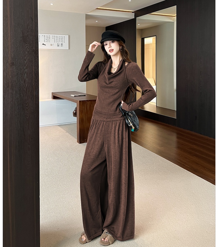 Pseudo-two wide leg pants sweater 2pcs set
