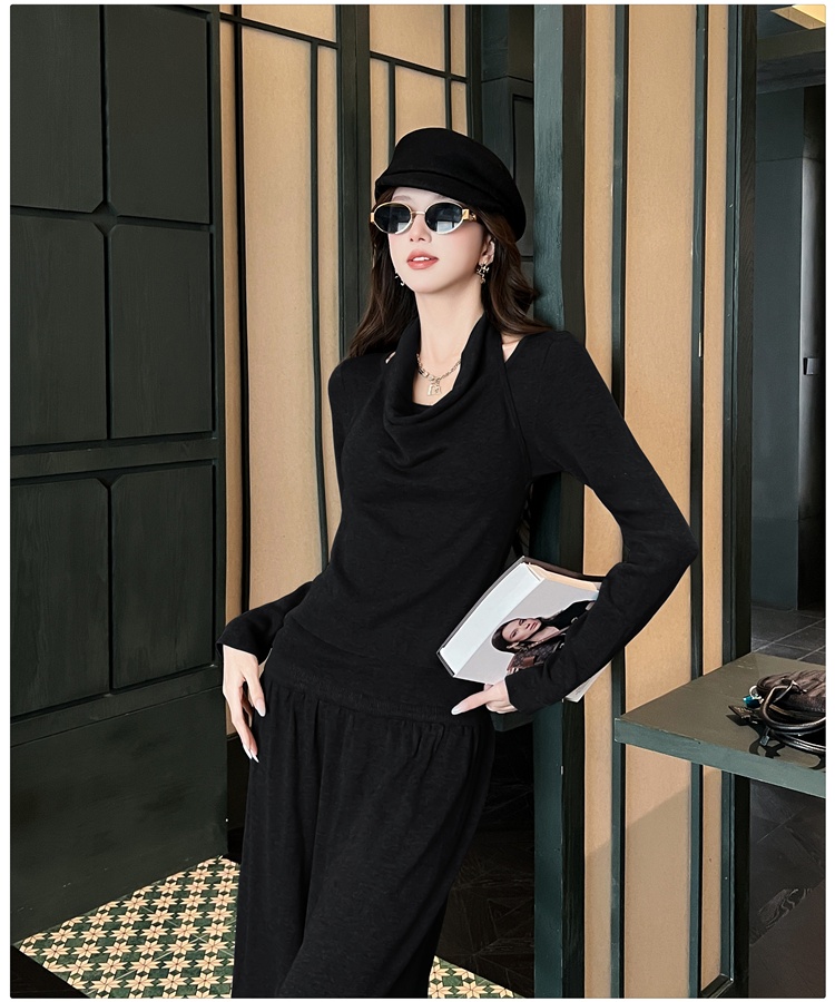 Pseudo-two wide leg pants sweater 2pcs set