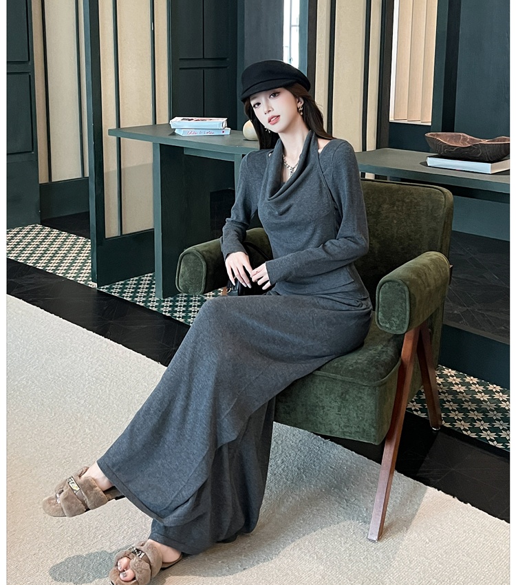 Pseudo-two wide leg pants sweater 2pcs set
