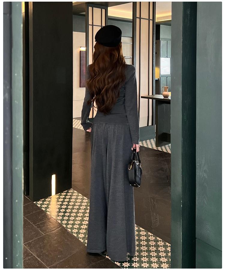 Pseudo-two wide leg pants sweater 2pcs set