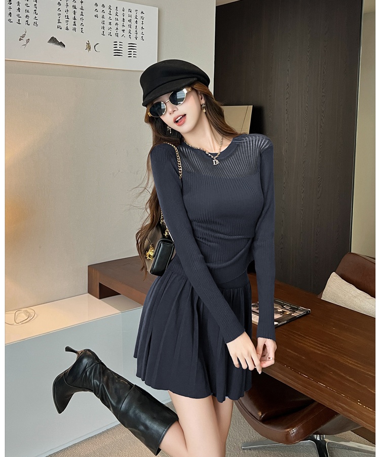 Simple sweater fashion short skirt 2pcs set