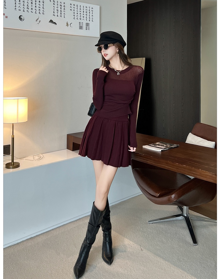 Simple sweater fashion short skirt 2pcs set