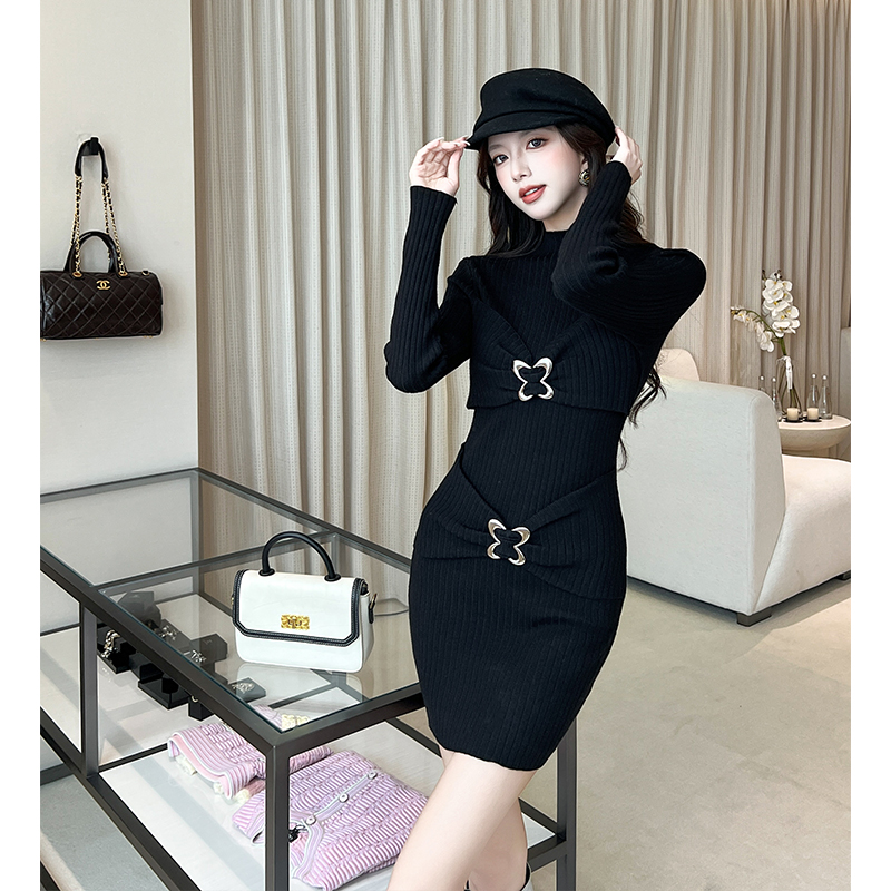 Autumn and winter T-back slim dress for women