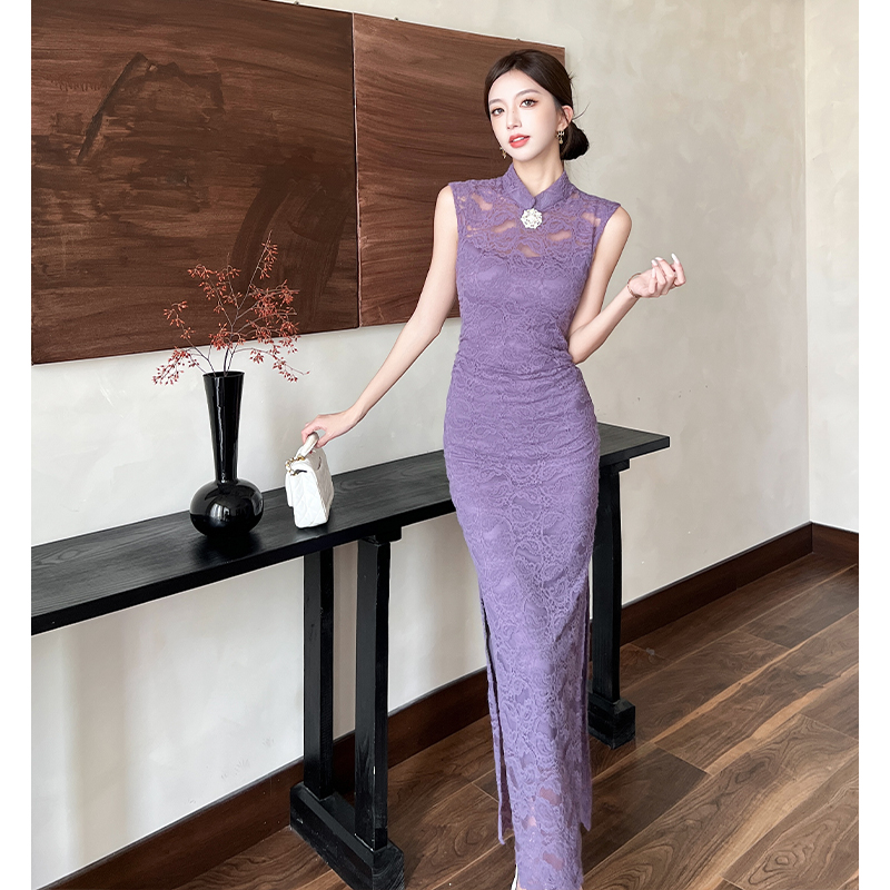 Elegant lace long dress temperament dress for women