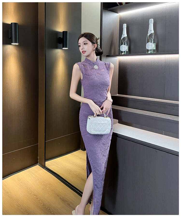 Elegant lace long dress temperament dress for women