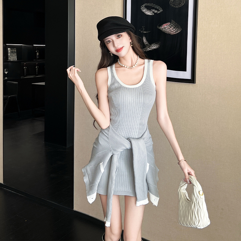 Short dress chanelstyle small cardigan 2pcs set