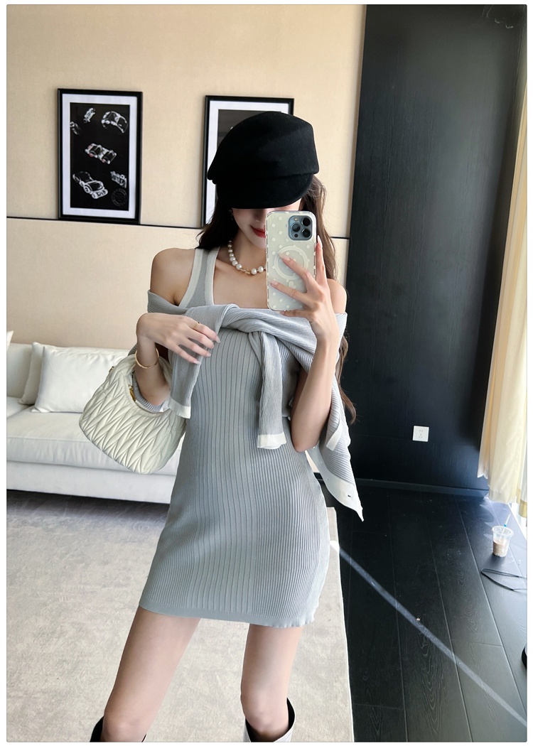 Short dress chanelstyle small cardigan 2pcs set