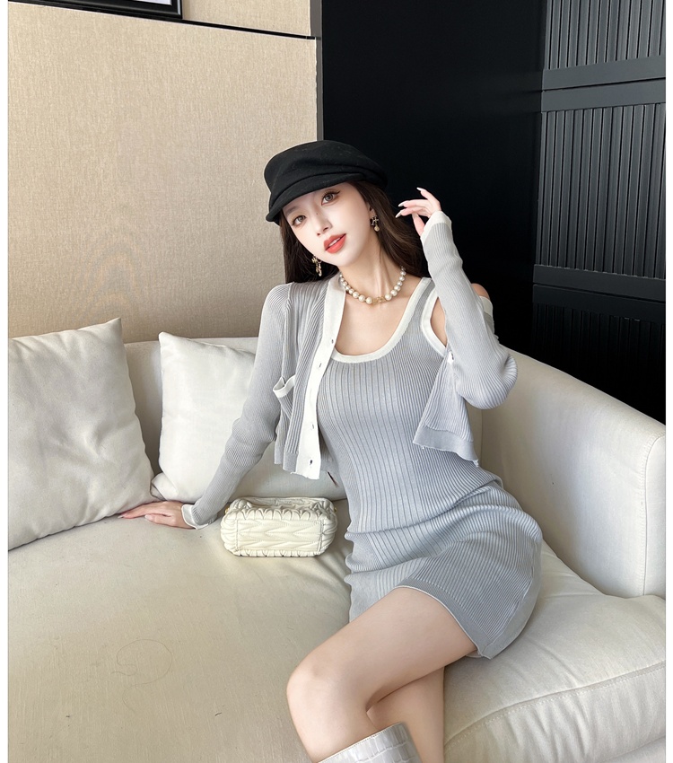 Short dress chanelstyle small cardigan 2pcs set