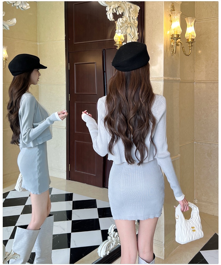 Short dress chanelstyle small cardigan 2pcs set