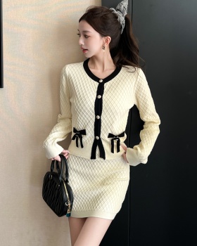 Black-white bow classic skirt 2pcs set for women