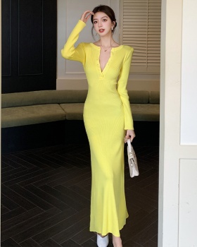 Slim inside the ride dress long sleeve long dress for women