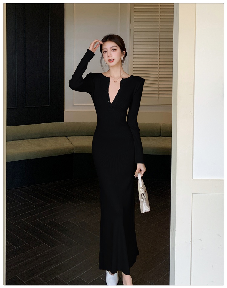 Slim inside the ride dress long sleeve long dress for women