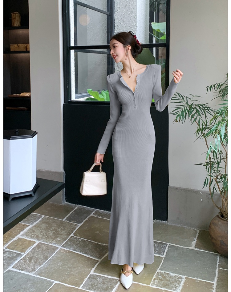 Slim inside the ride dress long sleeve long dress for women