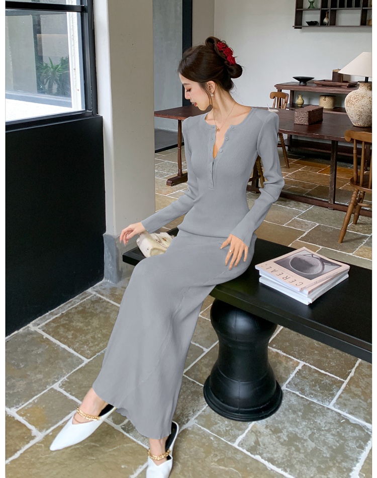 Slim inside the ride dress long sleeve long dress for women